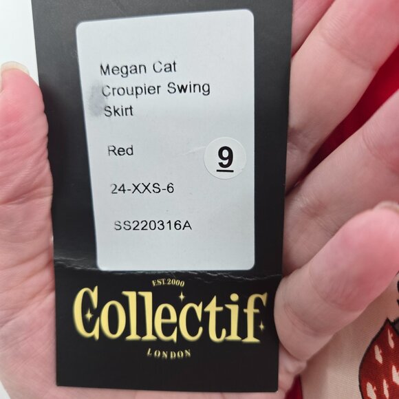 Collectif Megan Cat Red Crouper Playing Cards Swing Skirt Size 2 - Picture 7 of 11